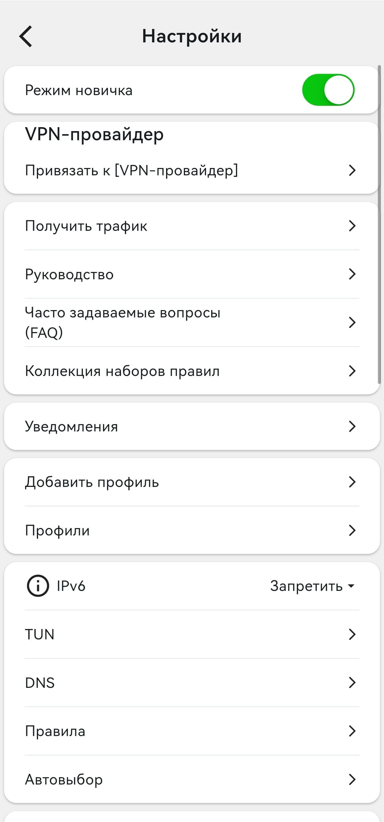 Настройки Karing
