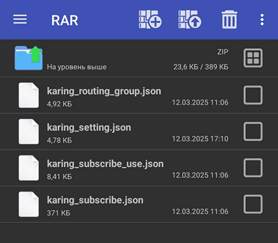 Содержимое zip-архива резервной копии Karing